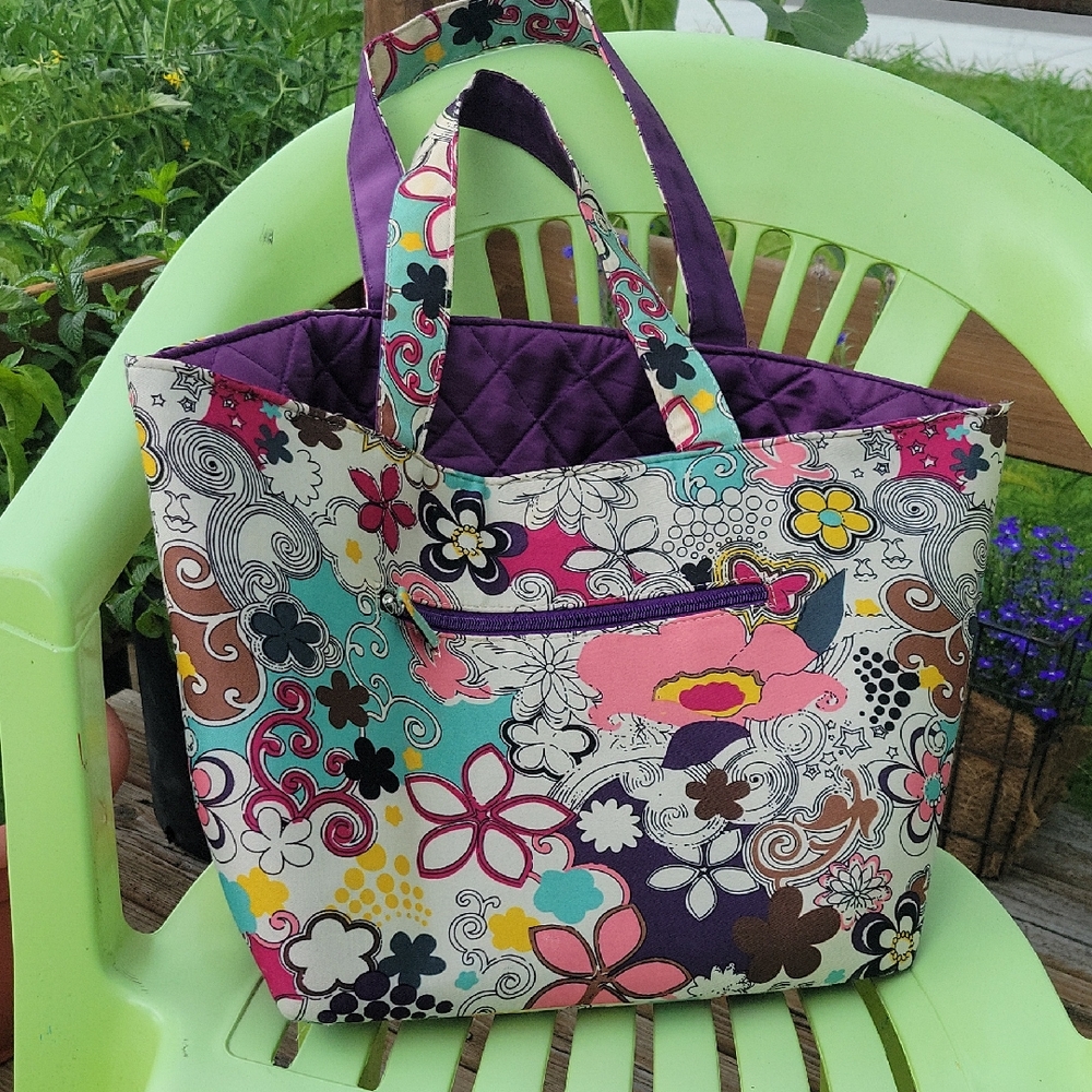Floral Multicolor Sally Beauty Tote Bag With Zipper Pocket Magnetic Closure